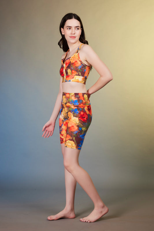 Sport knee-length Short Oil-painted peony - OKAPI