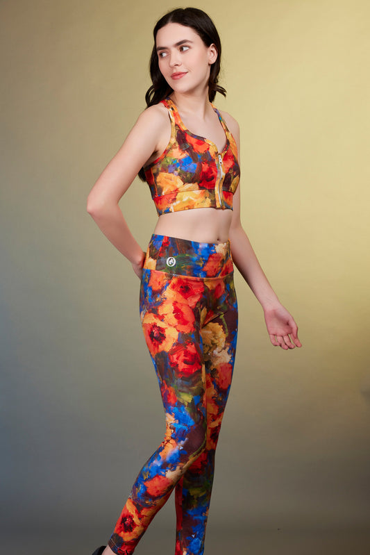 Sport zipper Vest Oil-painted peony - OKAPI