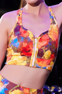 Sport zipper Vest Oil-painted peony