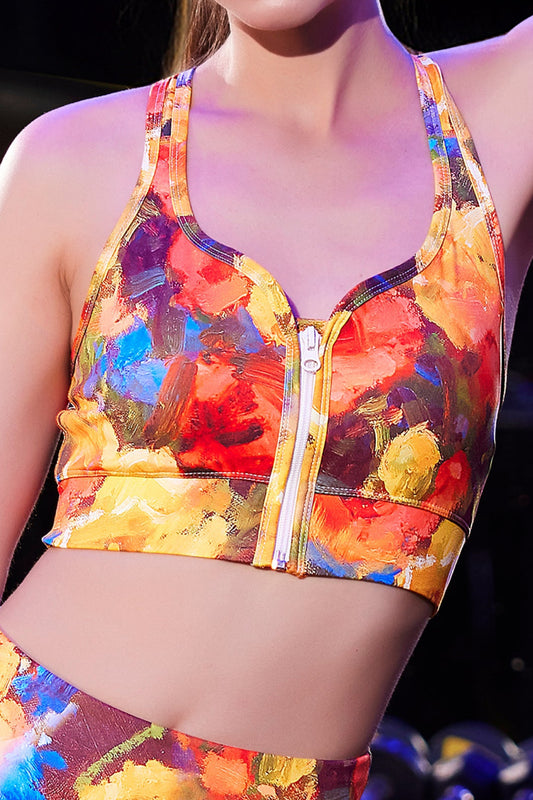 Sport zipper Vest Oil-painted peony