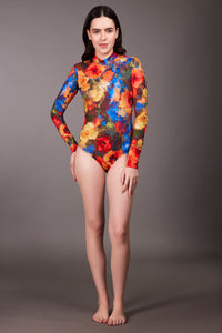 One-piece swimsuit Oil-painted peony - OKAPI