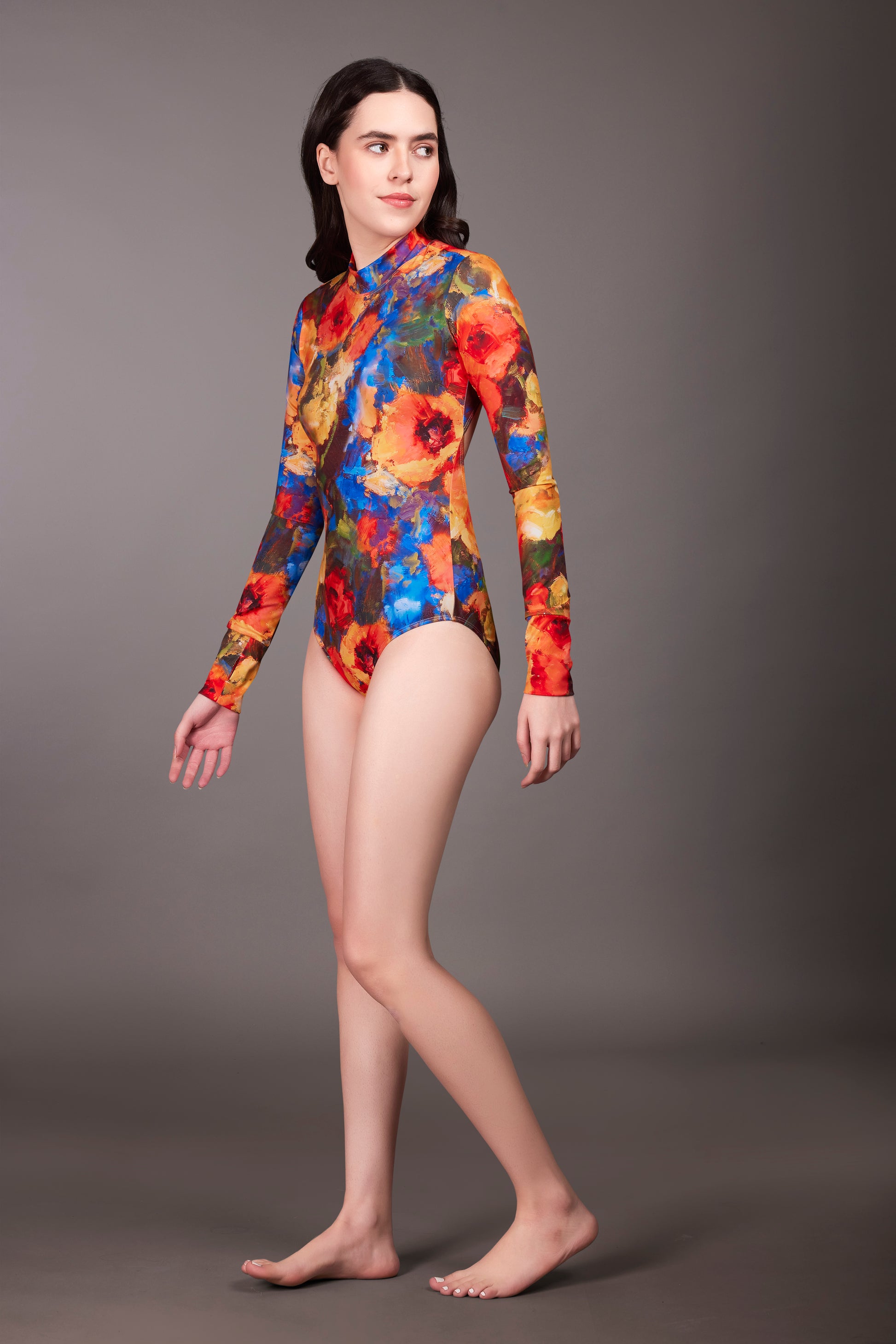 One-piece swimsuit Oil-painted peony - OKAPI