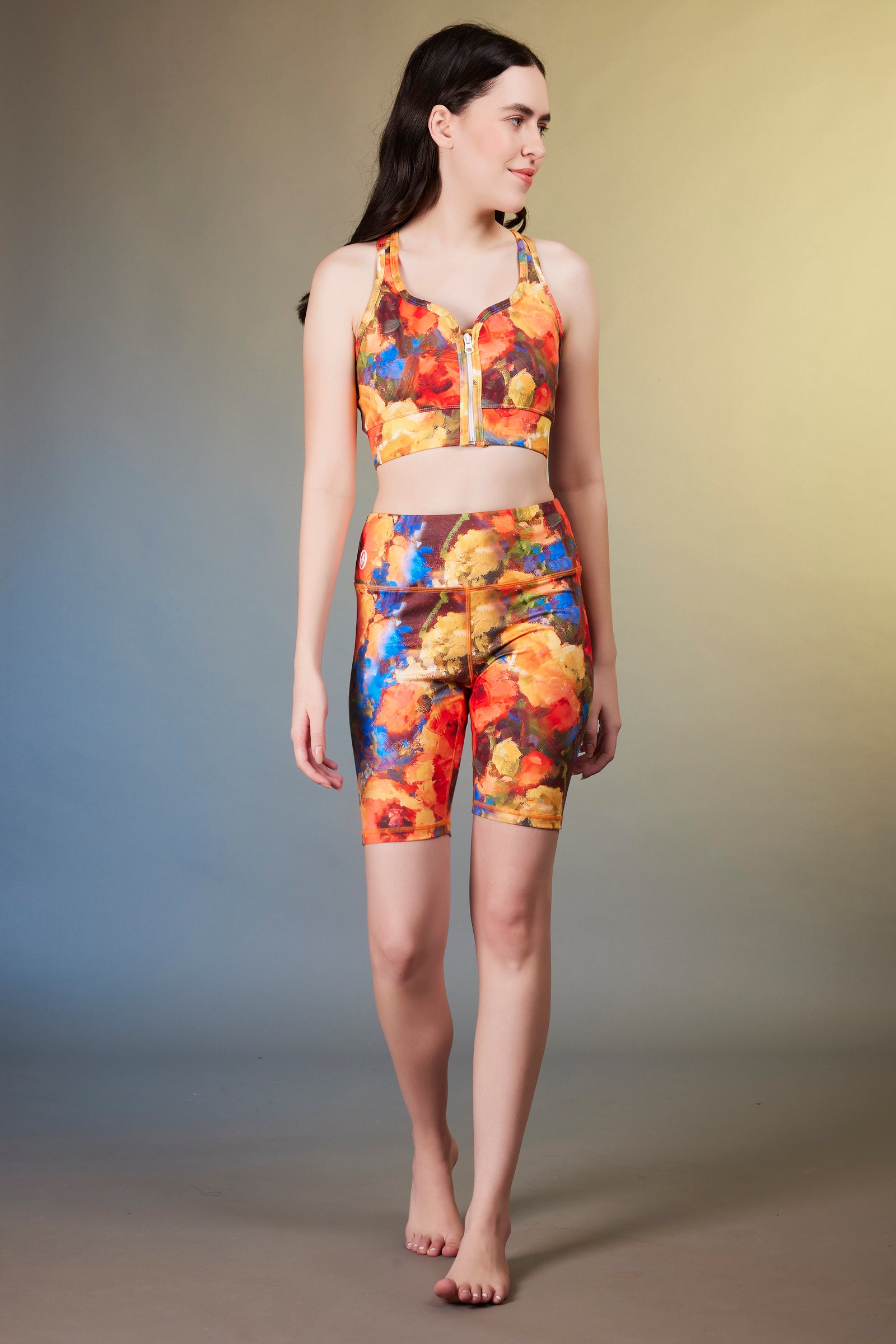 Sport knee-length Short Oil-painted peony