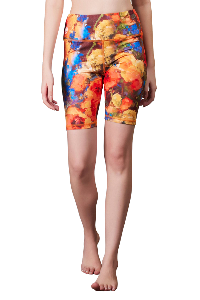 Women's Sport Knee Length Short Oil Painted Peony