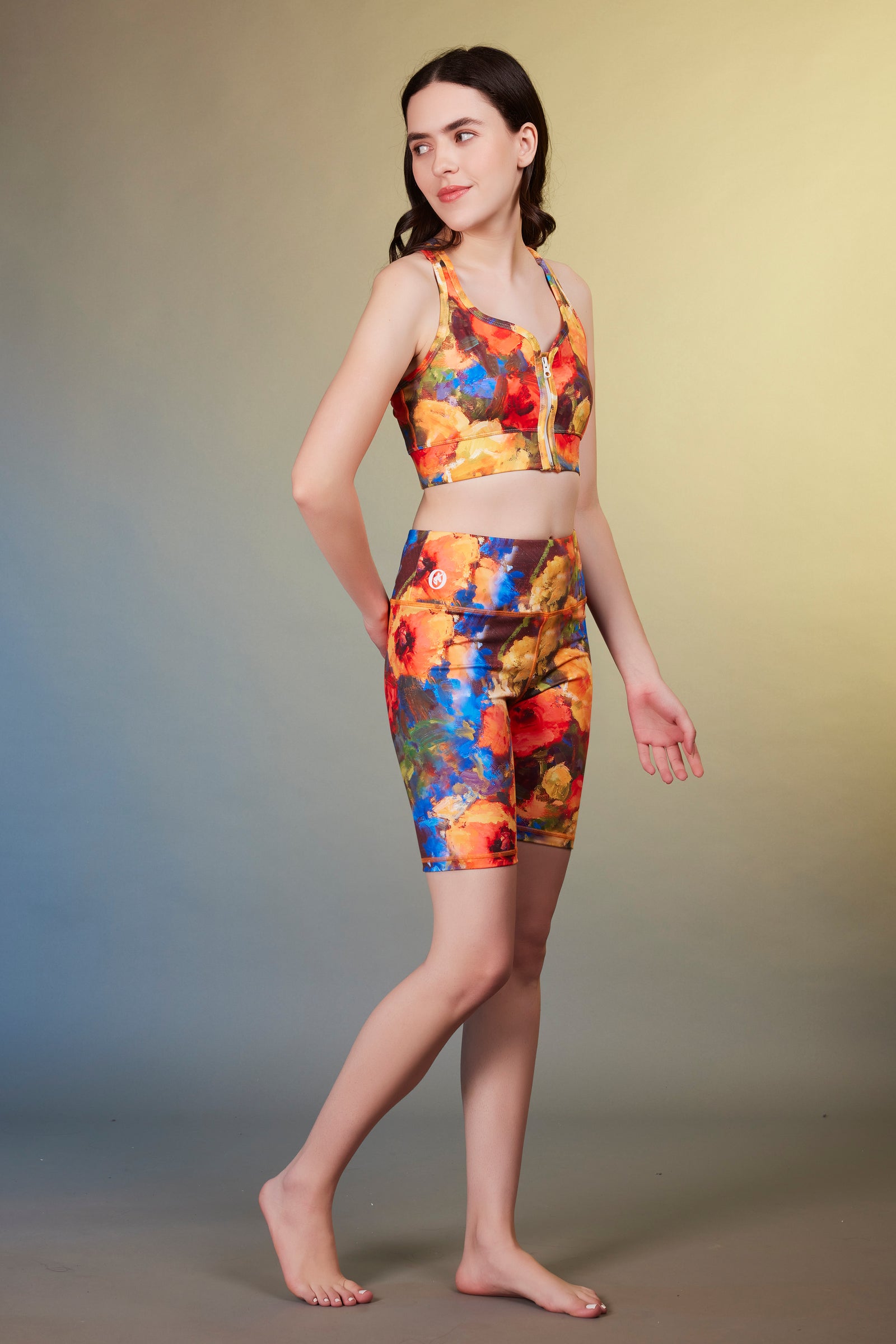 Sport knee-length Short Oil-painted peony - OKAPI