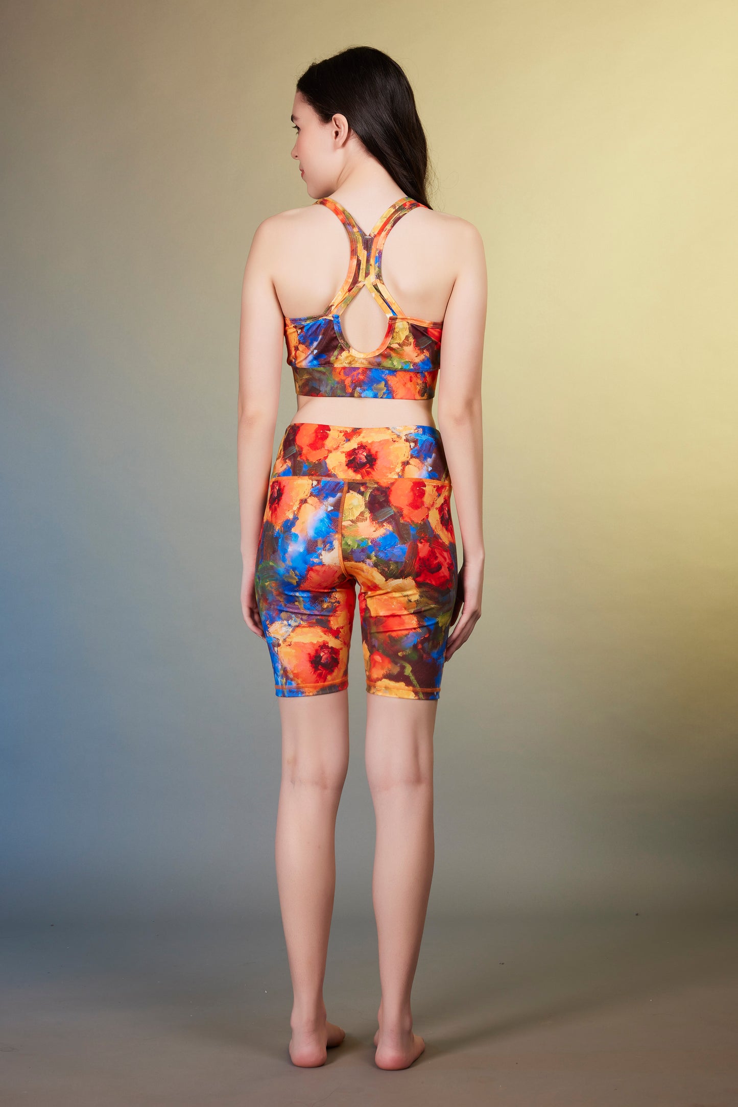 Sport knee-length Short Oil-painted peony - OKAPI